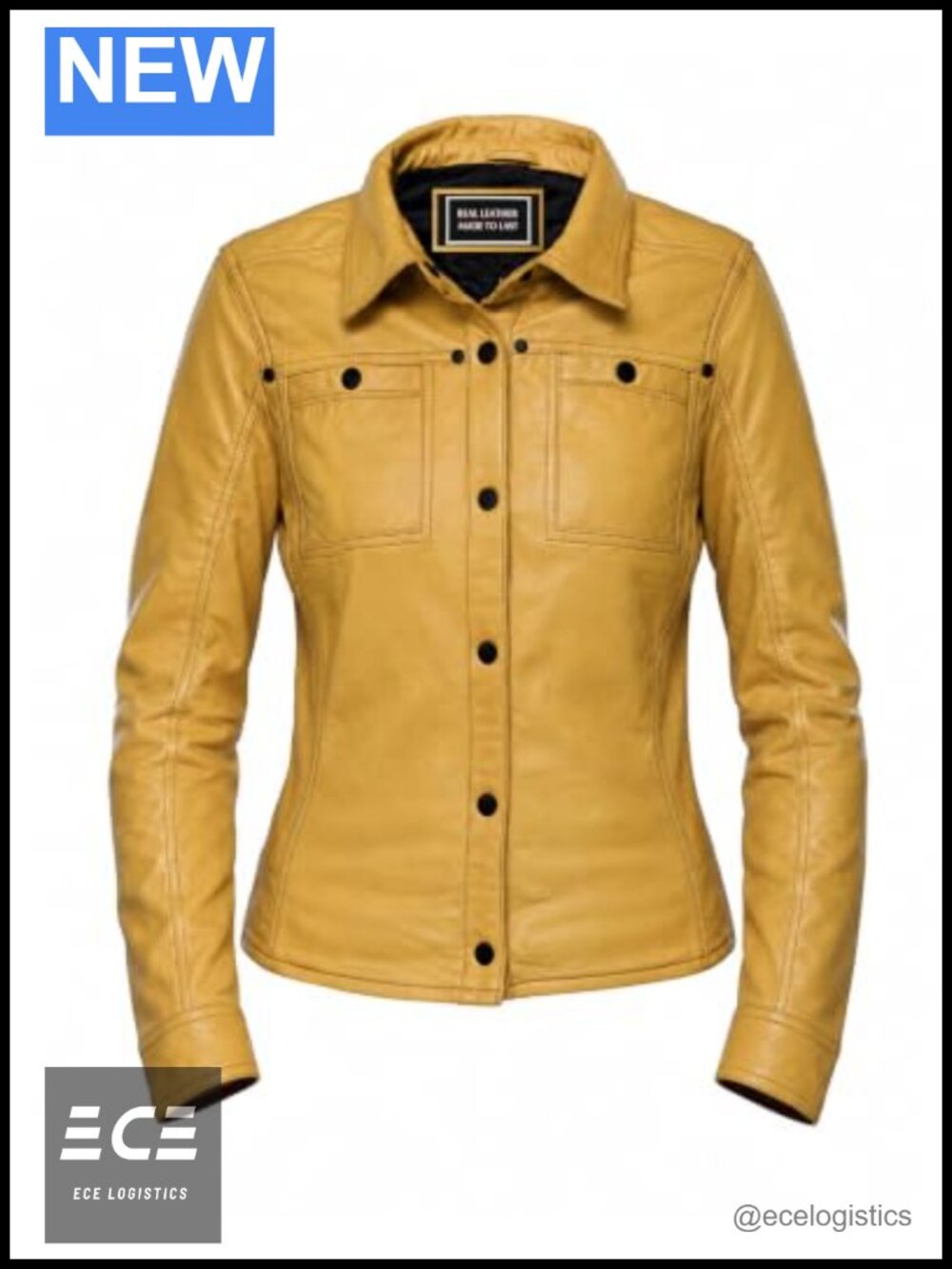 Lambskin Leather Jacket Women Button Front Shacket Long Sleeve Bust Pocket